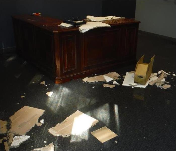 Wet office from water damage 