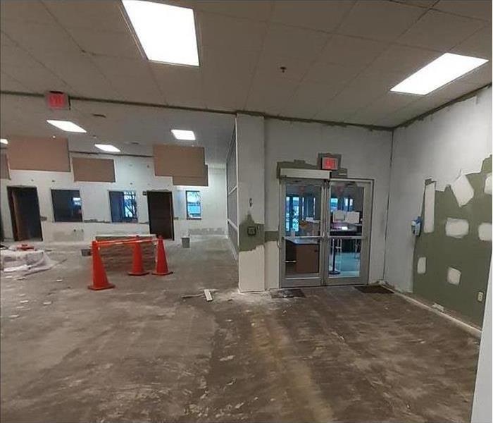 Water damaged library with flooring removed 
